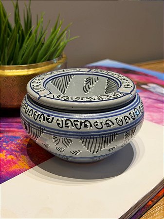 Cinzeiro Marroquino - Pintado á mão - Cinza - 13CM