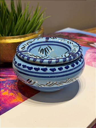 Cinzeiro Marroquino - Pintado á mão - Azul Claro - 13CM