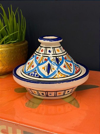 Tagine Saleiro Marroquino - Cerâmica - Pitando à mão - Azul e Azul Claro