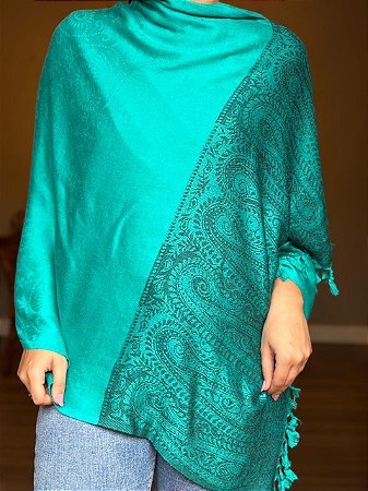 Pashmina de Viscose - Estampada - Verde e Preto