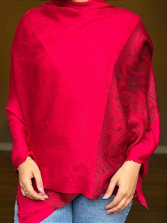 Pashmina de Viscose - Estampada - Vermelho Cereja e Preto