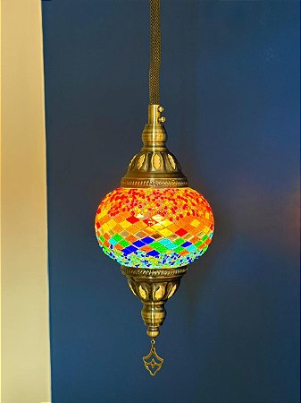 Luminária de Teto Turca Laranja e Colorido M