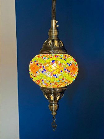 Luminária de Teto Turca Verde e Colorido M