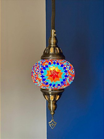 Luminária de Teto Turca Vermelho e Colorido M