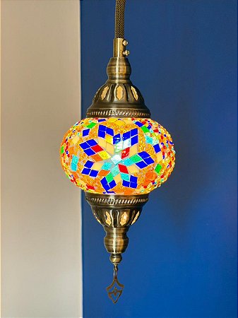Luminária de Teto Turca Laranja e Colorido M