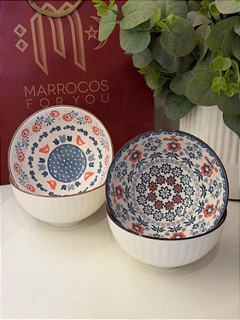Kit 4 Bowls - Cerâmica - Azul e Vermelho