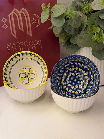 Kit 4 Bowls - Cerâmica - Azul e Amarelo