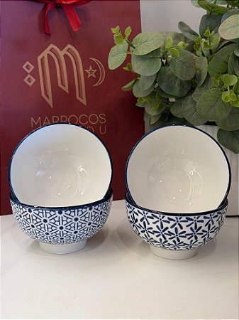 Kit 4 Bowls - Cerâmica - Azul e Branco