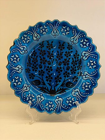 Prato de Parede Pequeno - Turquia - Decorativo - Cerâmica - Alto Relevo - Azul Turquesa