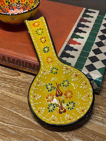 Descanso de Colher - Turco - Cerâmica - Amarelo e Colorido
