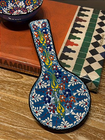 Descanso de Colher - Turco - Cerâmica - Azul e Colorido