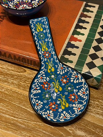 Descanso de Colher - Turco - Cerâmica - Azul e Colorido