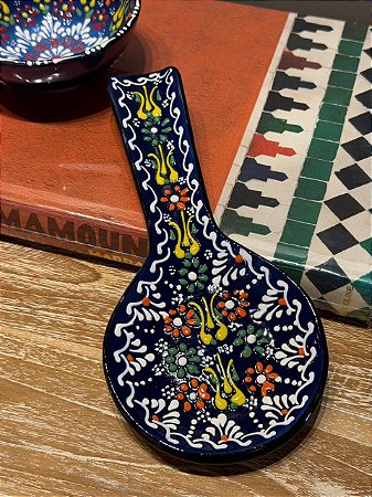 Descanso de Colher - Turco - Cerâmica - Azul Escuro e Colorido
