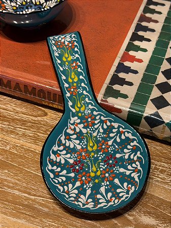 Descanso de Colher - Turco - Cerâmica - Azul Turquesa e Colorido