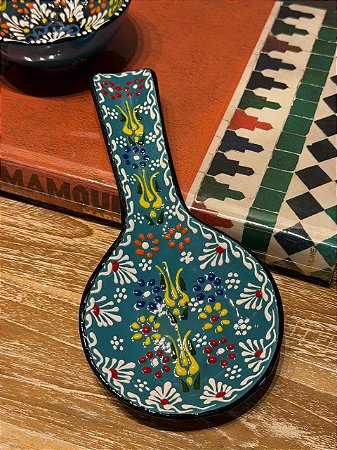 Descanso de Colher - Turco - Cerâmica - Azul Turquesa e Colorido