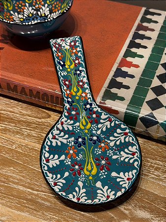 Descanso de Colher - Turco - Cerâmica - Azul Turquesa e Colorido