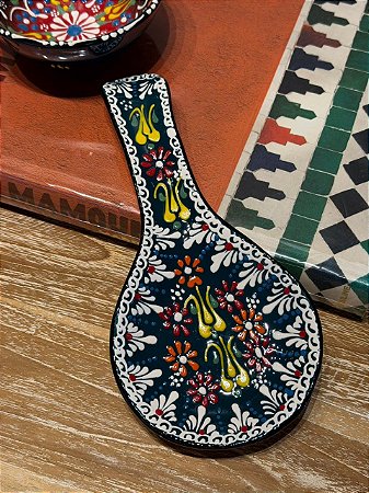 Descanso de Colher - Turco - Cerâmica - Verde Escuro e Colorido