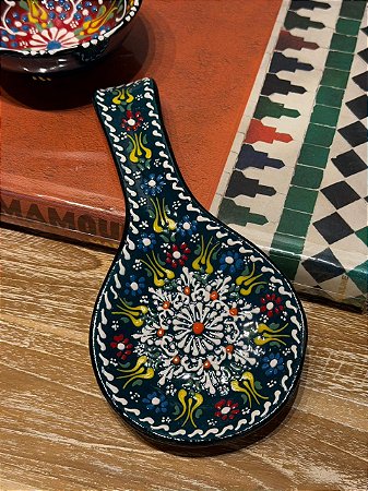 Descanso de Colher - Turco - Cerâmica - Verde Escuro e Colorido