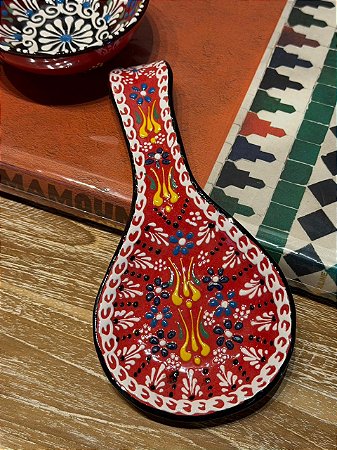Descanso de Colher - Turco - Cerâmica - Vermelho e Colorido