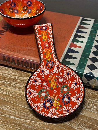 Descanso de Colher - Turco - Cerâmica - Laranja e Colorido