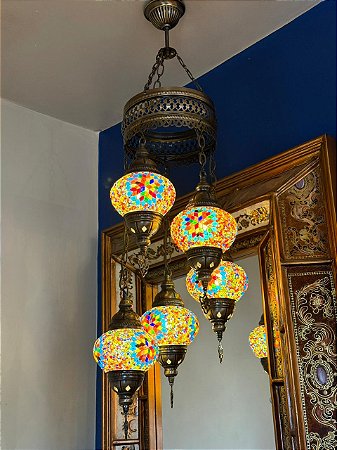 Luminária de Teto Turca 5 Globos Média Colorida