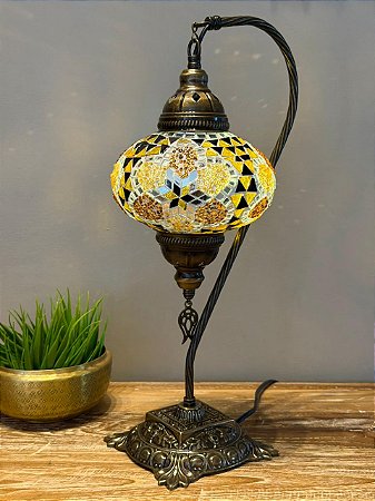 Luminária Turca Pendente G Amarelo e Dourado