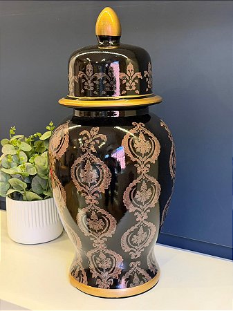 Potiche - Cerâmica - Preto e Dourado - 59CM