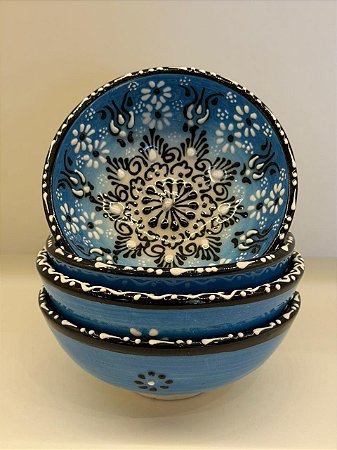 Bowl - Cerâmica - Turquia - Pintura Alto Relevo - Tamanho Médio - Azul Claro