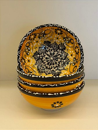 Bowl - Cerâmica - Turquia - Pintura Alto Relevo - Tamanho Médio - Amarelo
