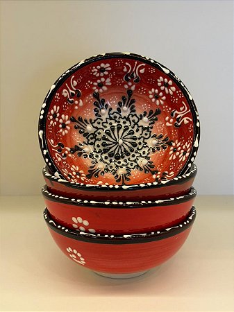 Bowl - Cerâmica - Turquia - Pintura Alto Relevo - Tamanho Médio - Vermelho