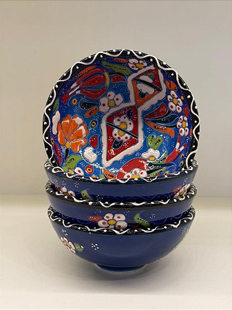 Bowl - Cerâmica - Turquia - Relevo - Tamanho Médio - Azul e Colorido
