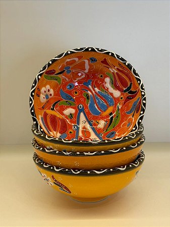 Bowl - Cerâmica - Turquia - Relevo - Tamanho Médio - Amarelo e Colorido