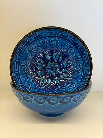 Bowl - Cerâmica - Turquia - Relevo - Tamanho Médio - Azul Turquesa