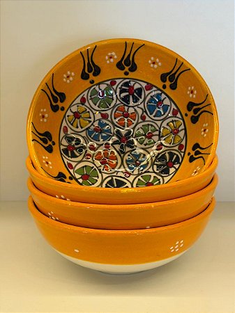 Bowl - Cerâmica - Turquia - Pintura Alto Relevo - Tamanho Grande - Amarelo e Colorido