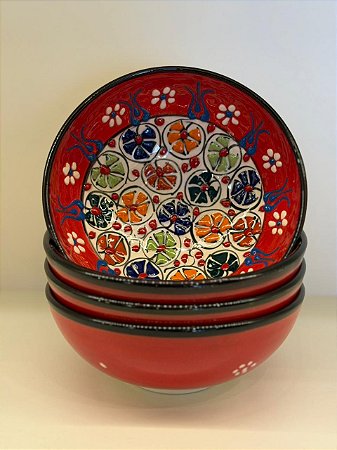 Bowl - Cerâmica - Turquia - Pintura Alto Relevo - Tamanho Grande - Vermelho e Colorido