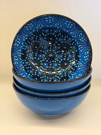 Bowl - Cerâmica - Turquia - Pintura Alto Relevo - Tamanho Grande - Azul Turquesa