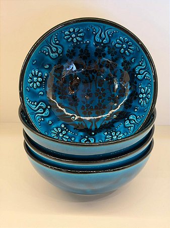 Bowl - Cerâmica - Turquia - Pintura Alto Relevo - Tamanho Grande - Verde Turquesa