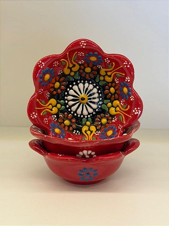 Bowl - Cerâmica - Turquia - Pintura Alto Relevo - Tamanho Pequeno - Vermelho e Colorido