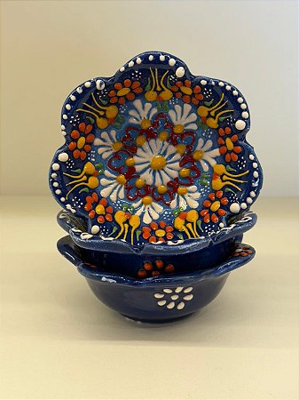 Bowl - Cerâmica - Turquia - Pintura Alto Relevo - Tamanho Pequeno - Azul Escuro e Colorido