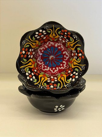 Bowl - Cerâmica - Turquia - Pintura Alto Relevo - Tamanho Pequeno - Preto e Colorido