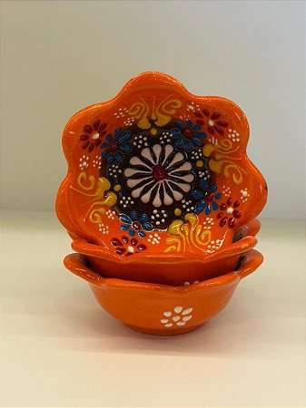 Bowl - Cerâmica - Turquia - Pintura Alto Relevo - Tamanho Pequeno - Laranja e Colorido