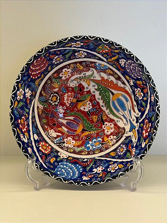 Saladeira - Cerâmica - Turquia - Pintura Relevo - Tamanho Pequeno - Azul e Colorido