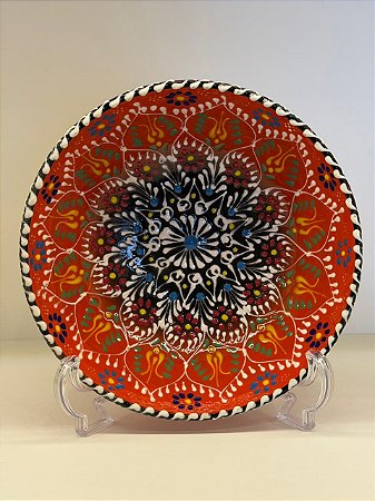 Saladeira - Cerâmica - Turquia - Pintura Alto Relevo - Tamanho Pequeno - Laranja e Colorido