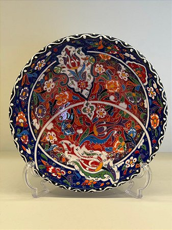 Saladeira - Cerâmica - Turquia - Pintura Relevo - Tamanho Pequeno - Azul e Colorido