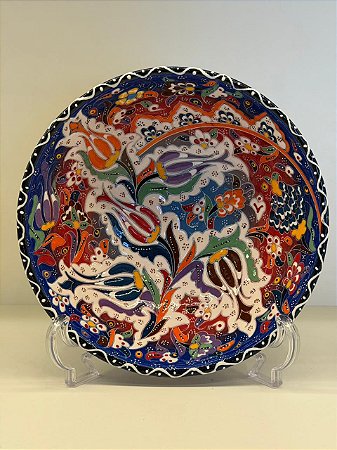 Saladeira - Cerâmica - Turquia - Pintura Relevo - Tamanho Pequeno - Azul e Colorido