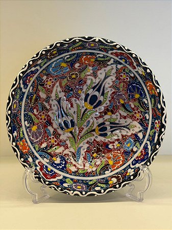 Saladeira - Cerâmica - Turquia - Pintura Relevo - Tamanho Pequeno - Verde e Colorido