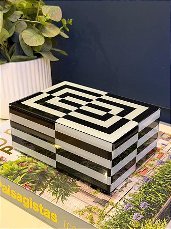 Caixa Decorativa - Vidro - Porta Joias - Preto e Branco - 18X13CM
