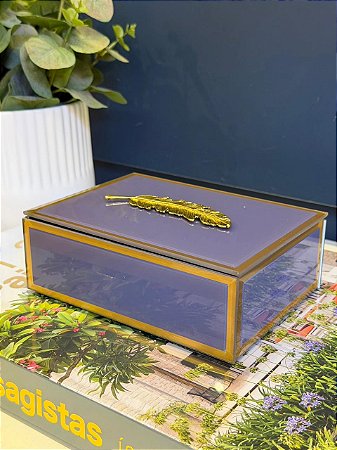 Caixa Decorativa - Vidro - Porta Joias - Roxo e Dourado - 16X12CM