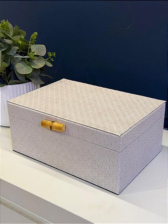 Caixa Decorativa - Couro Sintético - Off White - 29X20