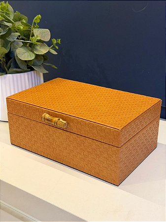 Caixa Decorativa - Couro Sintético - Terracota - 26X17